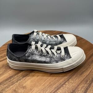 Converse Chuck 70 Ox Shoes Womens 8.5 Sparkly Silver Leather Comfort Casual